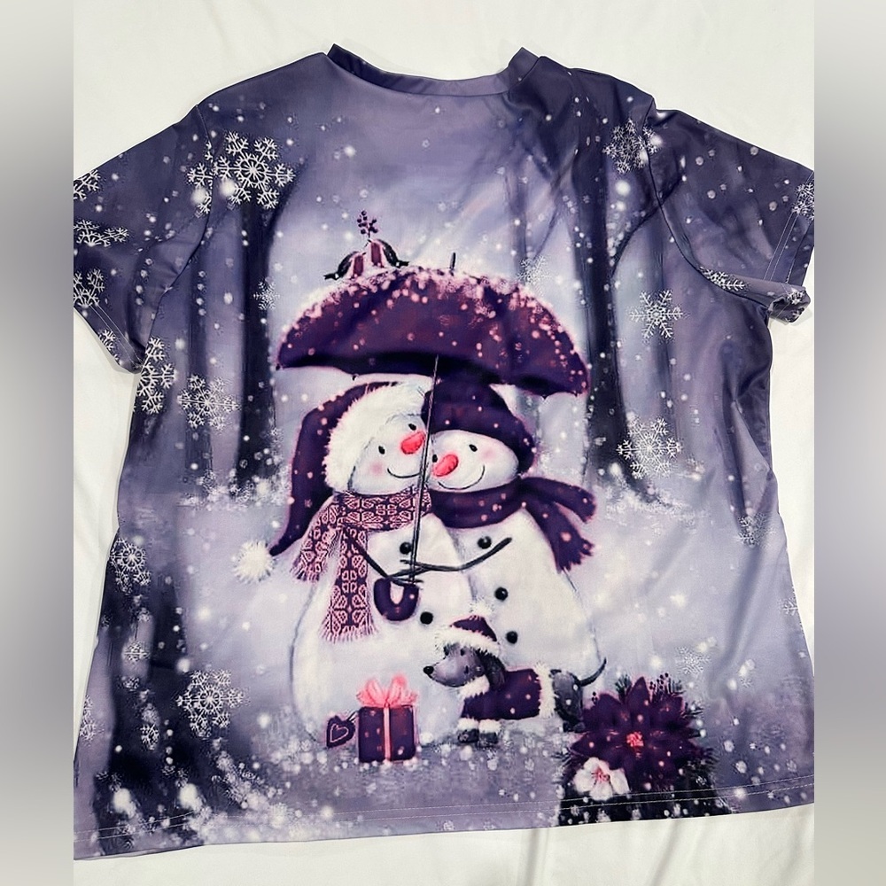 Purple Snowman Print Scrub Top - Picture 2 of 3